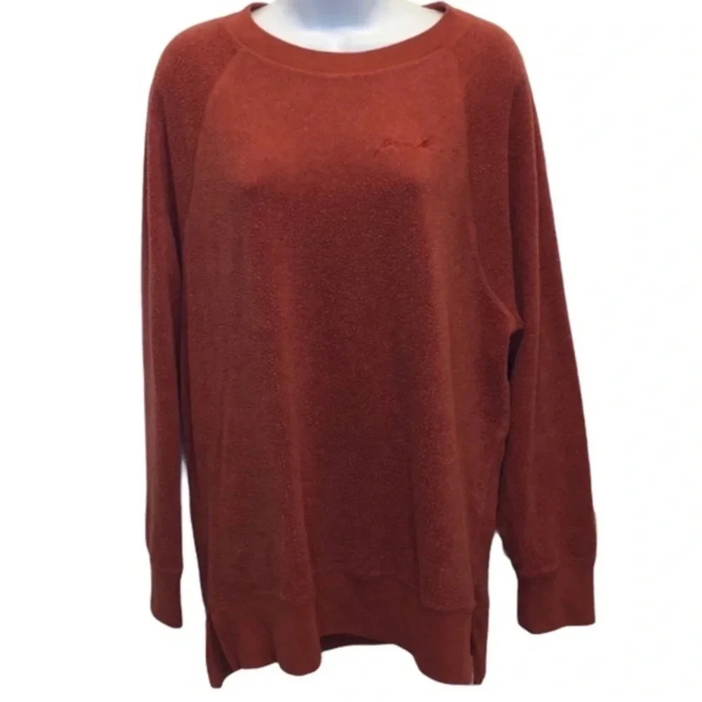 VS PINK Orange Sherpa Pullover Sweatshirt M